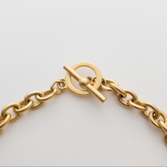 Chunky Gold Tone Charm Pendant Chain Necklace Blue Green Glass Deja Designs - Picture 10 of 13